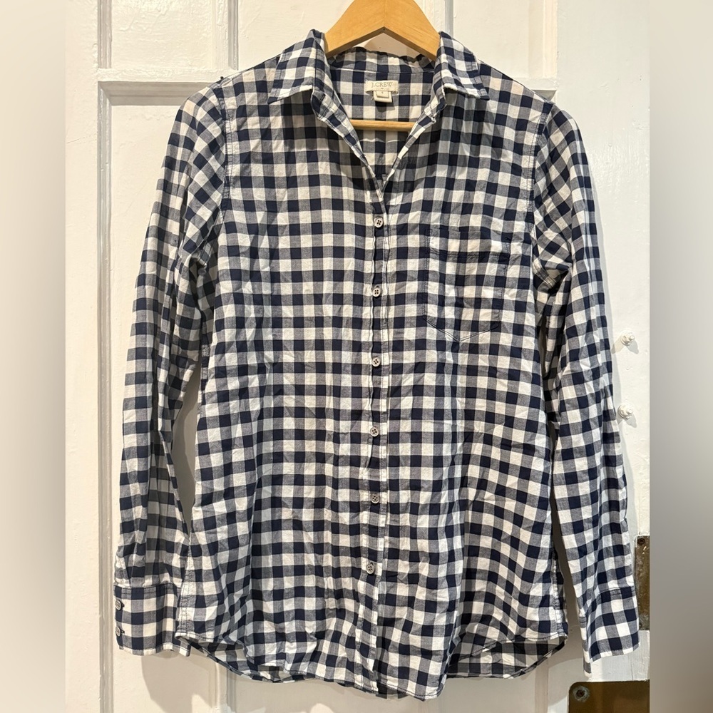 J. Crew Navy and White Gingham Button-Down Shirt